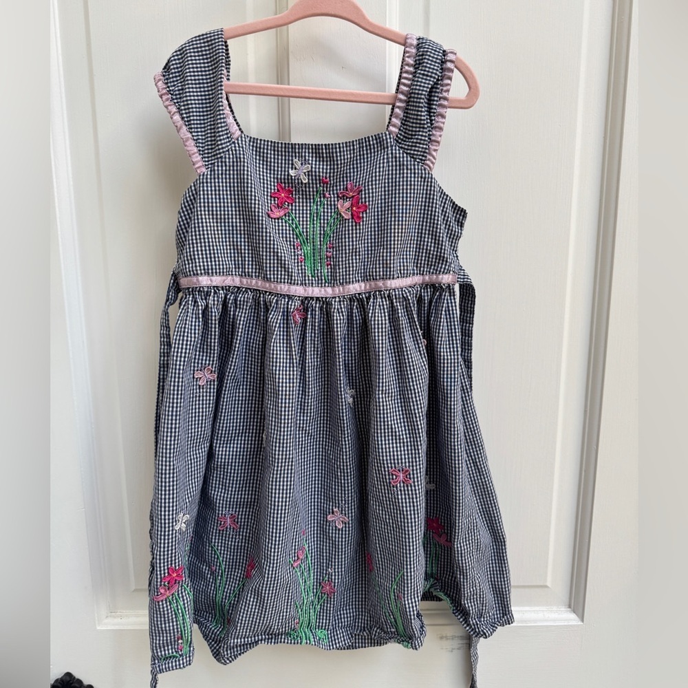 KRU Toddler Girl Size 4 Gingham Floral Vintage Sleeveless Checkered Dress